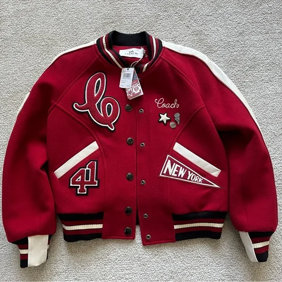 Coach Chelsea Varsity Jacket S Red - Picture 2 of 9